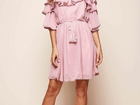 Springtime Hail Spot Chiffon Off Shoulder Dress Blush Cheap