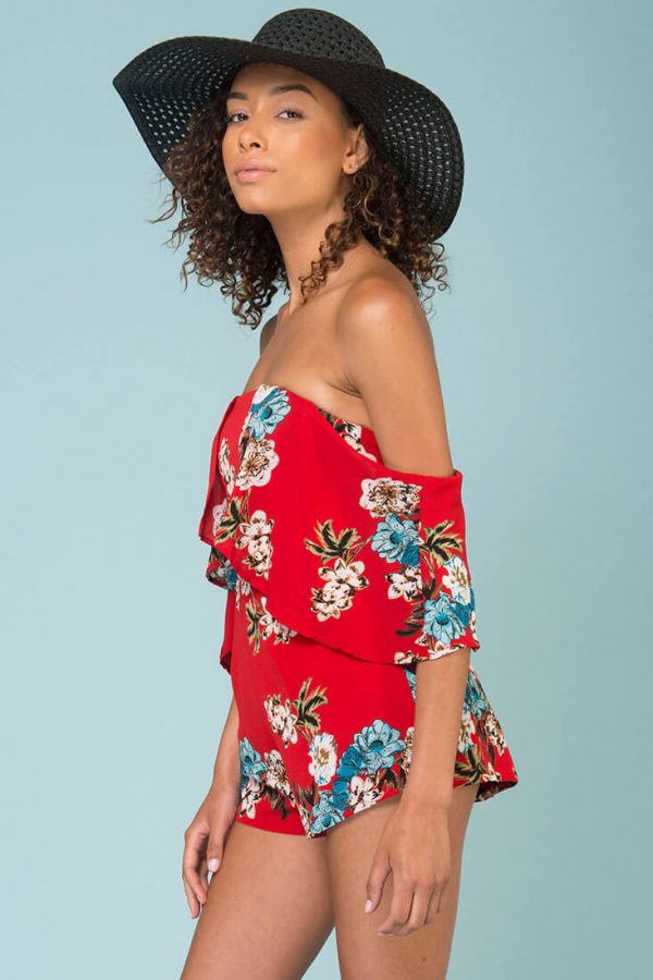 Dixie Floral Print Romper Red Fashion