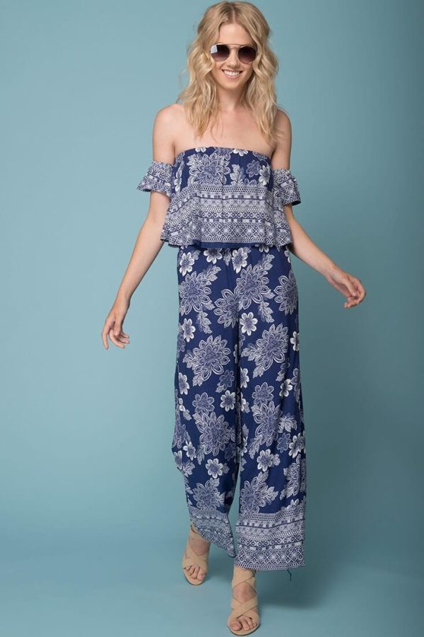 Clover Boho Floral Print Jumpsuit Cheap