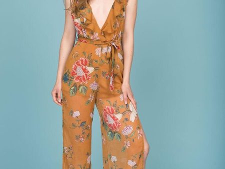 Danica Dressy Floral Jumpsuit Mustard Sale