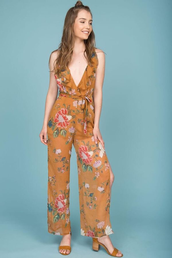 Danica Dressy Floral Jumpsuit Mustard Sale