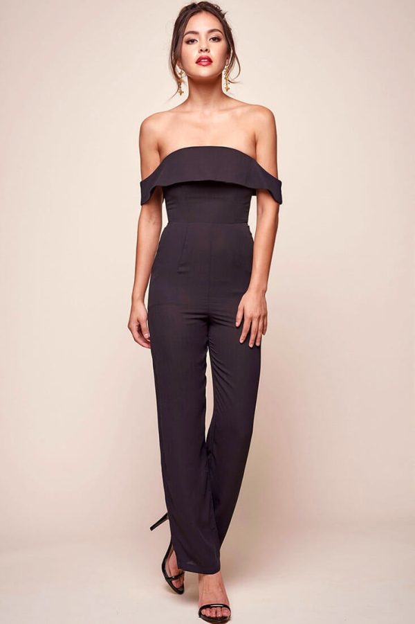 Sarah Summer Nights Ruffle Top Jumpsuit Black For Sale