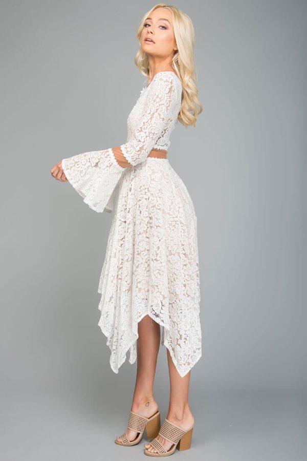 Aria Bell Sleeve Dress White Sale