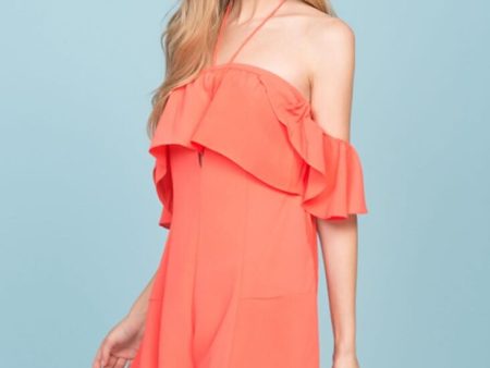 Aliyah Off The Shoulder Ruffle Overlay Romper Coral Supply