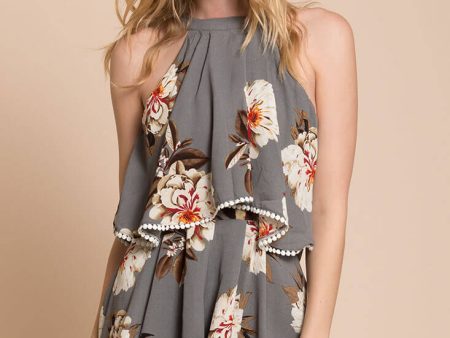 Talia Fancy Floral Romper Grey For Sale