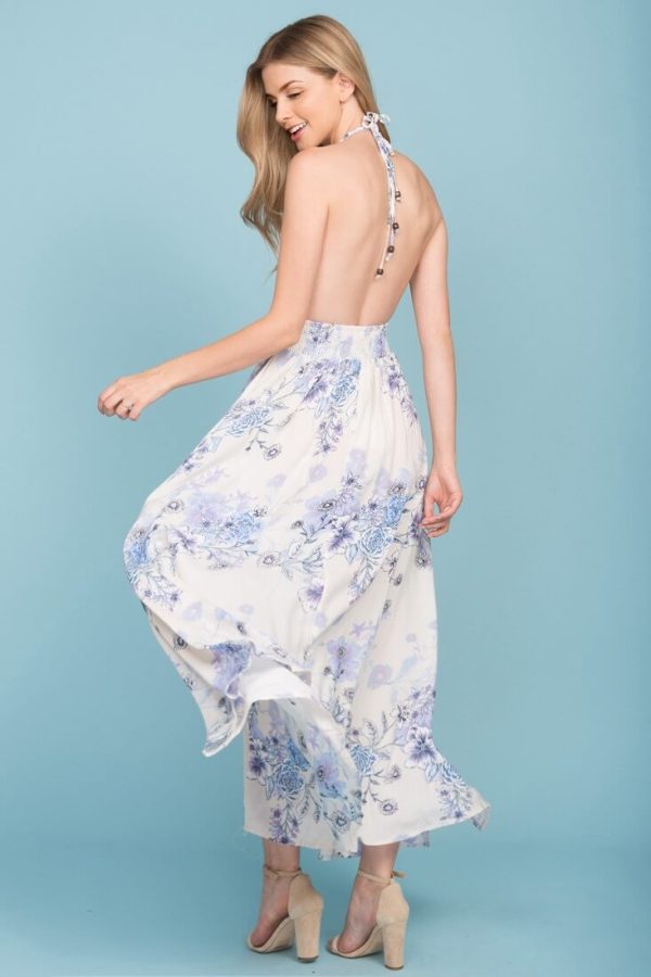 Baylor Floral Print Open Back Maxi Dress Beige Online now