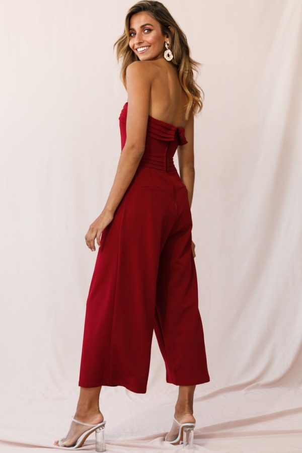 Chosen Strapless Wide Leg Jumpsuit Wine Hot on Sale