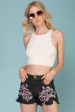 Brenna Floral Applique Jean Shorts Black Denim Hot on Sale