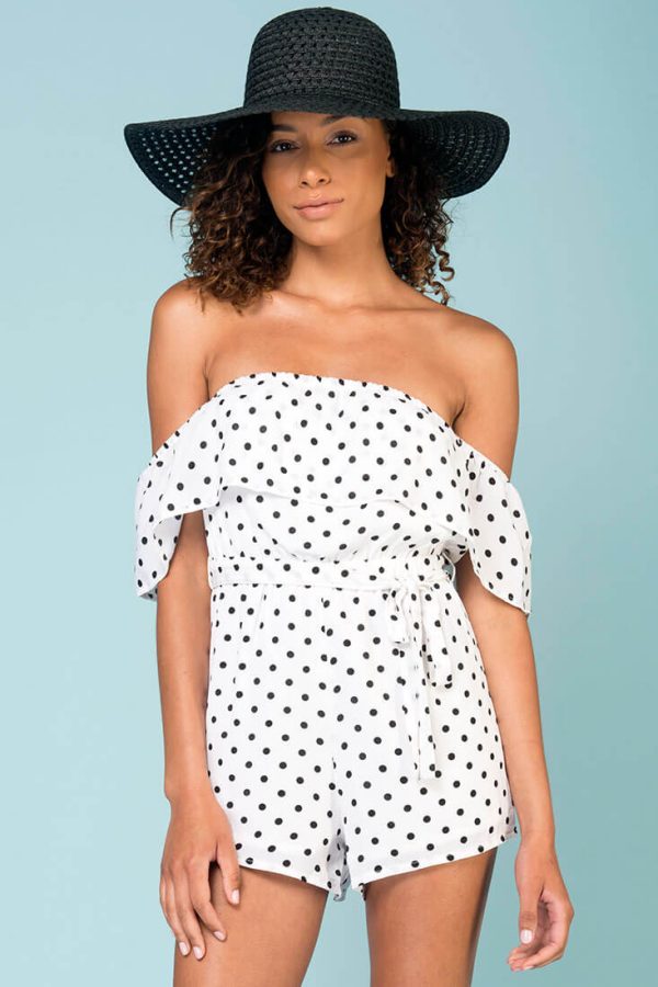 Wynter Casual Romper White With Black Polka Dots For Sale