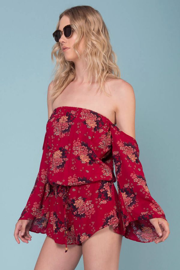 Denise Pattern & Floral Romper Red For Discount