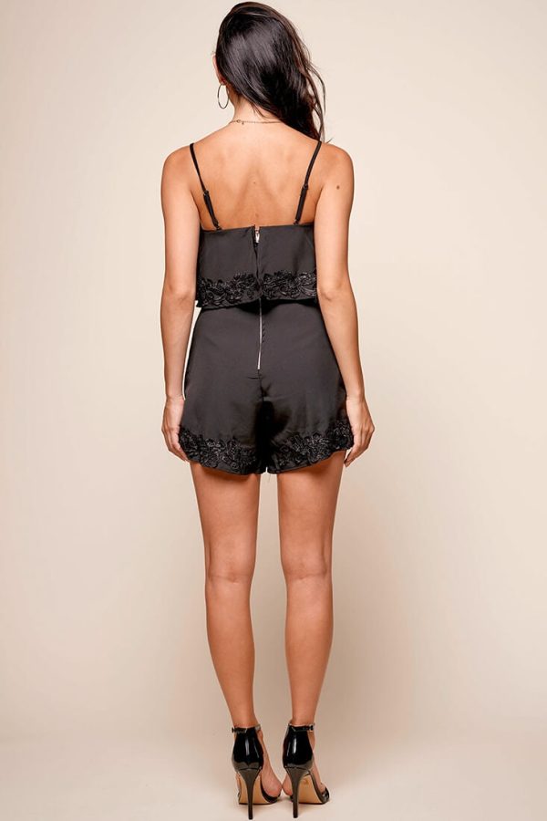 Sharon Tiered Applique Romper Black For Sale