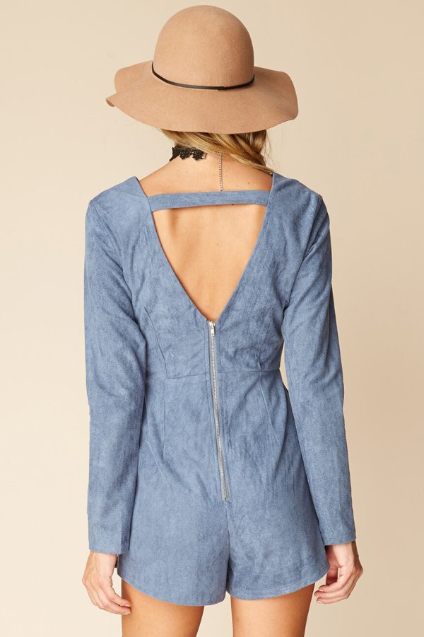 Lizzie Faux Suede Romper Blue For Sale