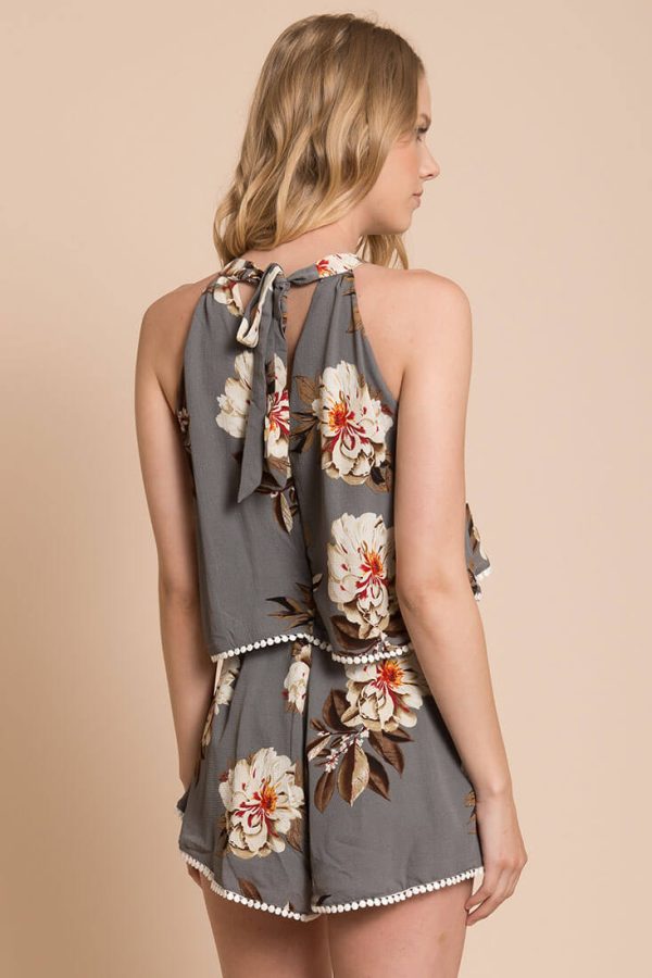 Talia Fancy Floral Romper Grey For Sale