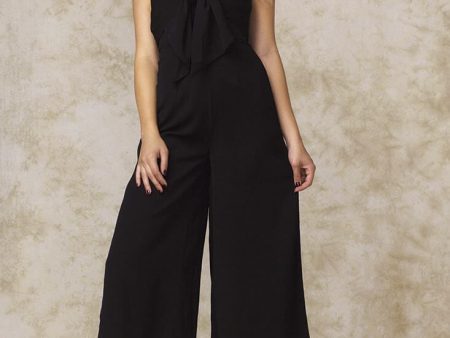 Khloe Bow Tie Wide Leg Jumpsuit Black For Cheap