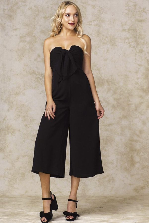 Khloe Bow Tie Wide Leg Jumpsuit Black For Cheap