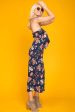 Khloe Floral Summer Bow Tie Jumpsuit Navy For Cheap