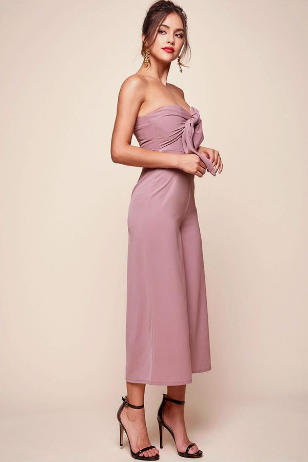 Khloe Bow Tie Wide Leg Jumpsuit Dusty Pink Hot on Sale