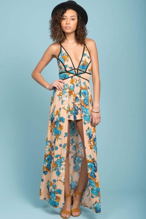 Tiana Floral Maxi Romper Mocha For Discount