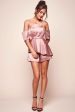 Aly Off the Shoulder Satin Romper Mocha Cheap