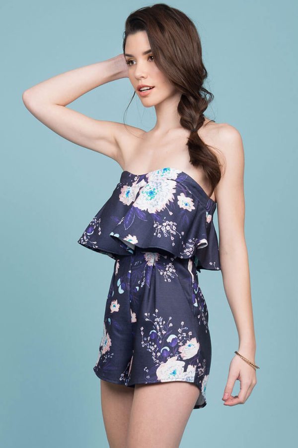 Fiesta Floral Ruffle Party Romper Navy Hot on Sale