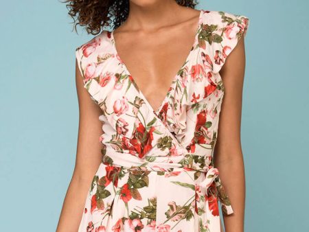 Aubriella Floral Romper Beige on Sale