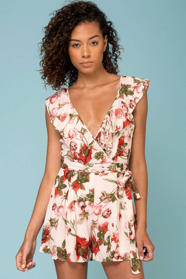 Aubriella Floral Romper Beige on Sale