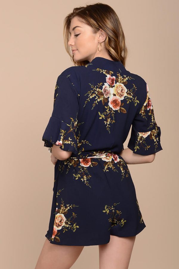 Jade Floral Boho Romper Navy Online