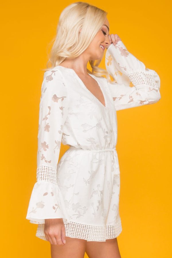 Parker Bell Sleeve Floral Details Romper White on Sale