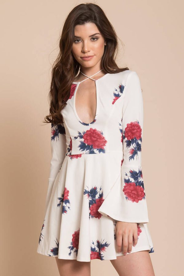 Quinn Floral Fit and Flare Dress White Online