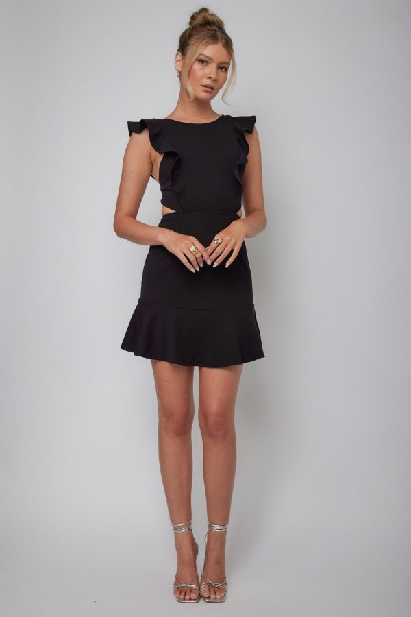 Jackie Wide Ruffle Hem Pinafore Dress Black on Sale