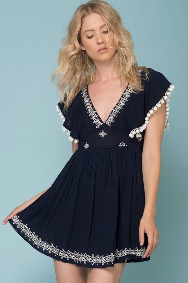 Alexis Pom Pom Dress Navy Online now