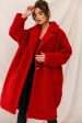 Berlin Notched Lapel Longline Fleece Coat Red Online