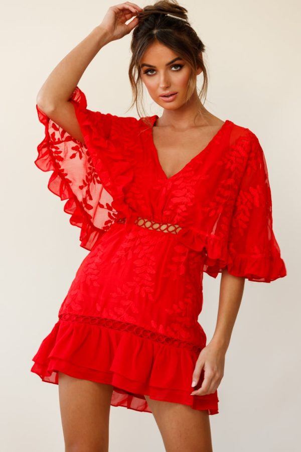 Caspar Batwing Dress Red For Sale