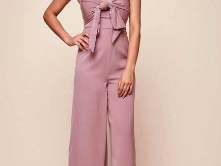 Khloe Bow Tie Wide Leg Jumpsuit Dusty Pink Hot on Sale