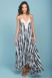 Tristan Striped Crochet Detail Maxi Dress Navy & Beige Fashion