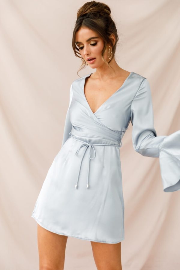 Nikki Flared Cuff Satin Dress Grey Online