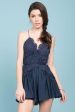 Henley Lace Top Romper Navy For Cheap