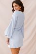 Rapt Waist Tie Bishop Sleeve Knit Dress Steel Blue on Sale