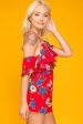 Daleyza Ruffled Floral Romper Red & Blue Online Sale