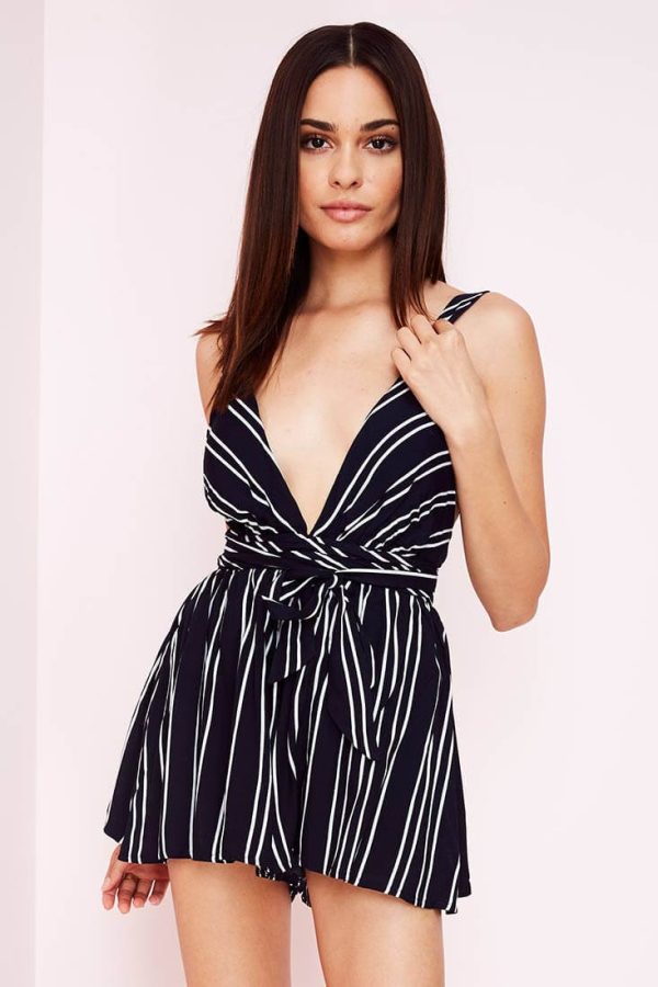 Nelle Striped Romper Navy Cheap