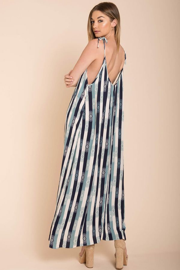 Tristan Stripped Maxi Dress Navy Beige on Sale