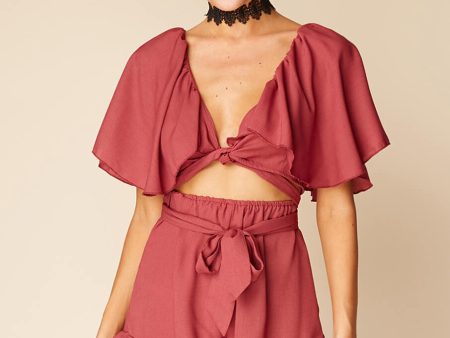 Shelly Ruffled cutout Romper Rose For Sale