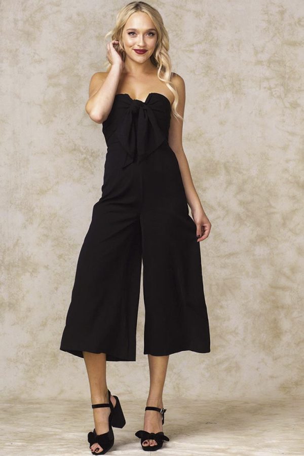 Khloe Bow Tie Wide Leg Jumpsuit Black For Cheap