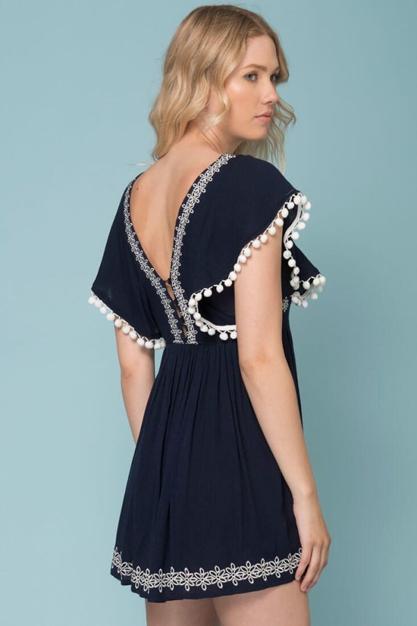 Alexis Pom Pom Dress Navy Online now