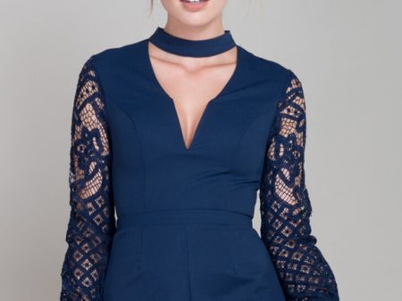 Vana Lacey Choker Romper Navy Hot on Sale