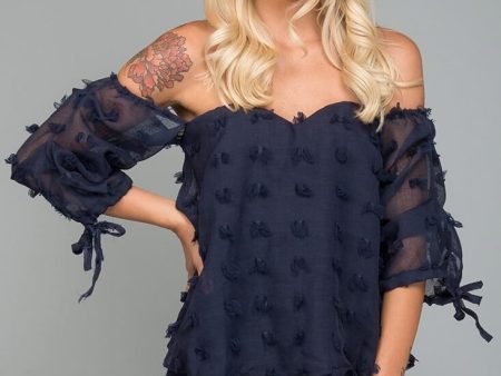 Stefani Heart Shaped Off the Shoulder Romper Navy Cheap