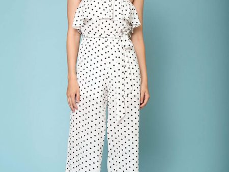 Wynter Casual Jumpsuit White With Black Polka Dots Cheap