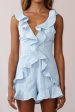 Jojo Thin Stripe Ruffle Strap Romper Blue Fashion