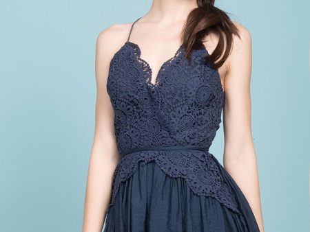 Henley Lace Top Romper Navy For Cheap