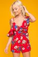 Daleyza Ruffled Floral Romper Red & Blue Online Sale